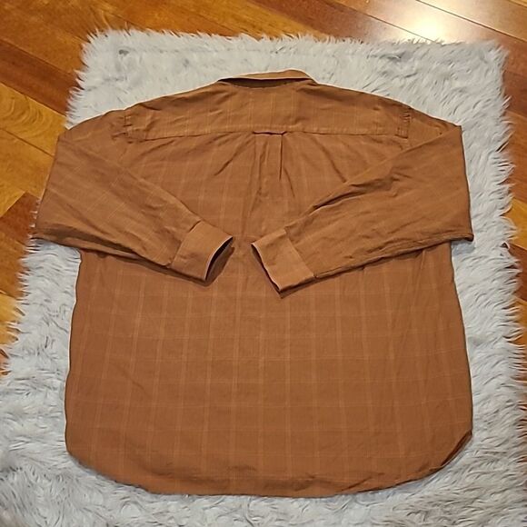 Orvis mens tan and brown plaid cotton long sleeve button front short size xl - Picture 3 of 3